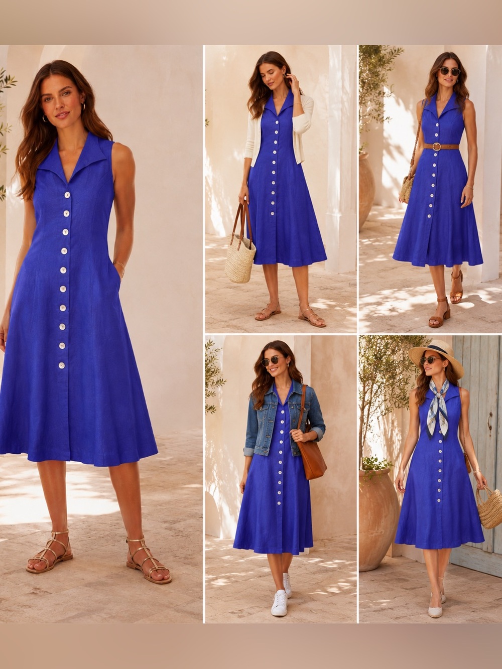 Vintage Linen Dress 12 Petite Indigo Iridescent Button Front - Picture 3 of 15